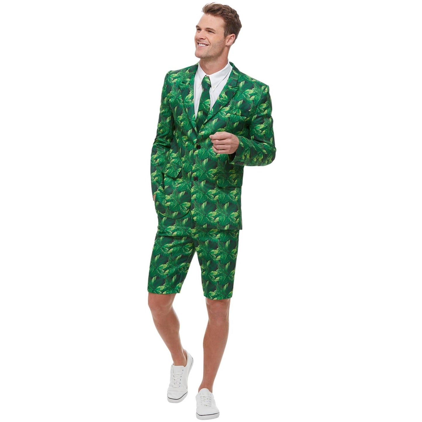 Green - Side - Smiffys Mens Palm Print Costume Suit Set