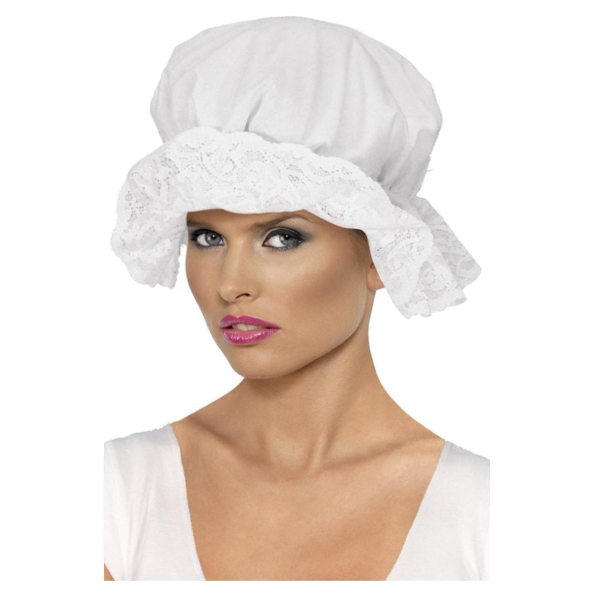 White - Front - Smiffys Womens-Ladies Mop Cap