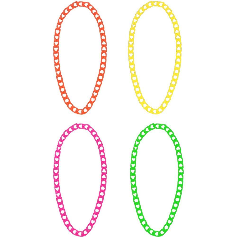 Pink-Orange-Yellow-Green - Back - Smiffys 80s Neon Chain Necklace (Pack of 4)