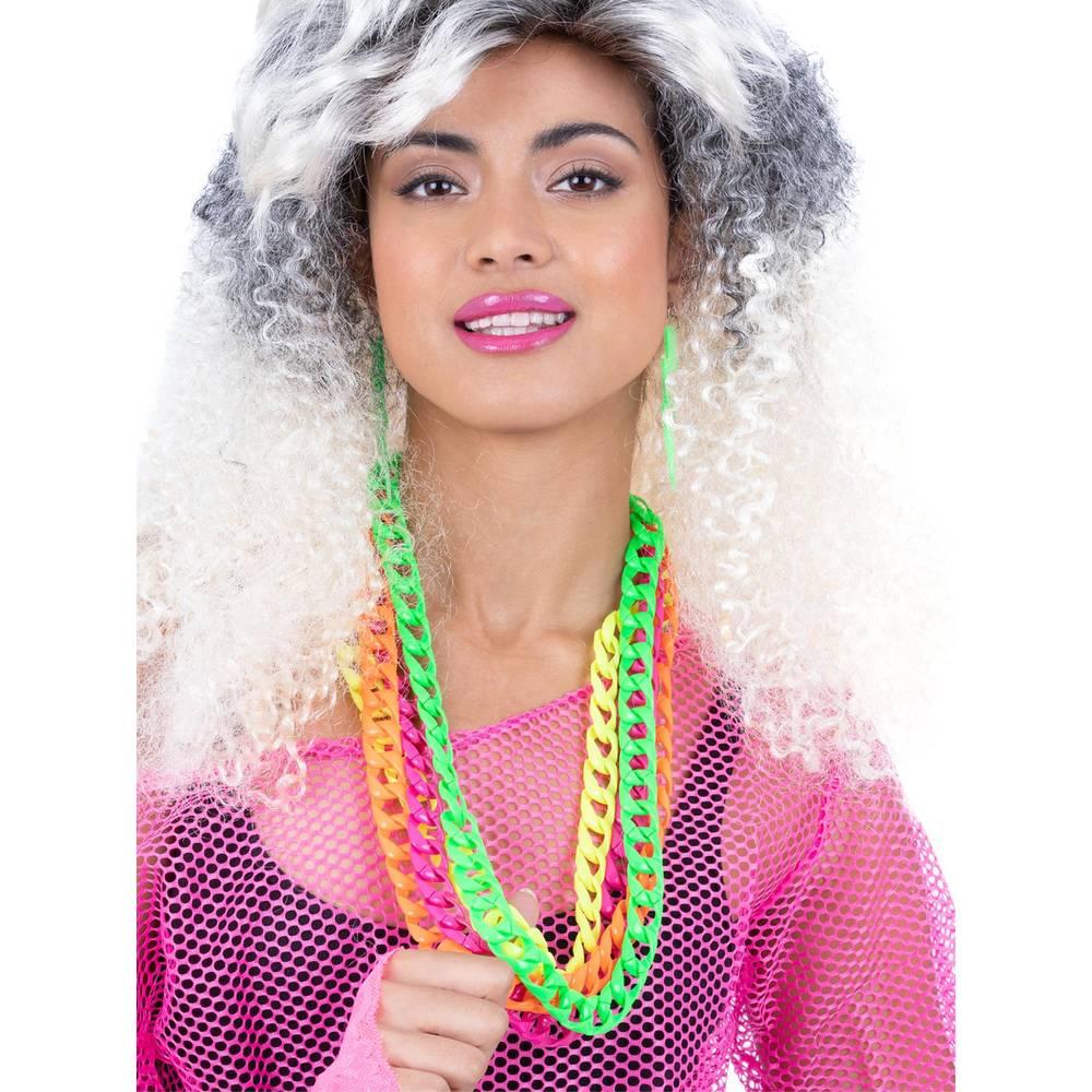 Pink-Orange-Yellow-Green - Side - Smiffys 80s Neon Chain Necklace (Pack of 4)