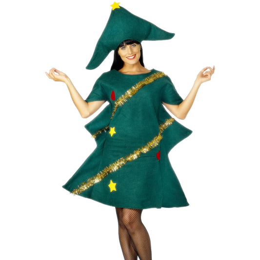 Green-Gold - Front - Smiffys Unisex Adult Christmas Tree Costume