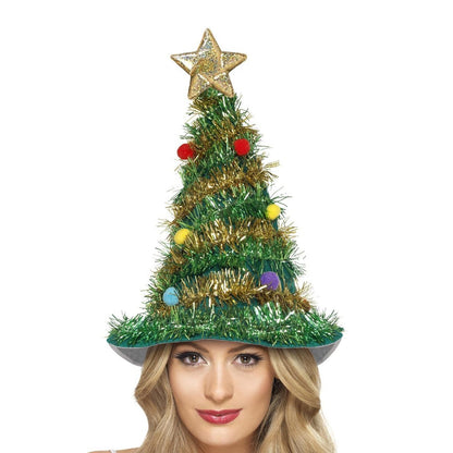 Green-Gold - Back - Smiffys Unisex Adult Christmas Tree Costume Hat