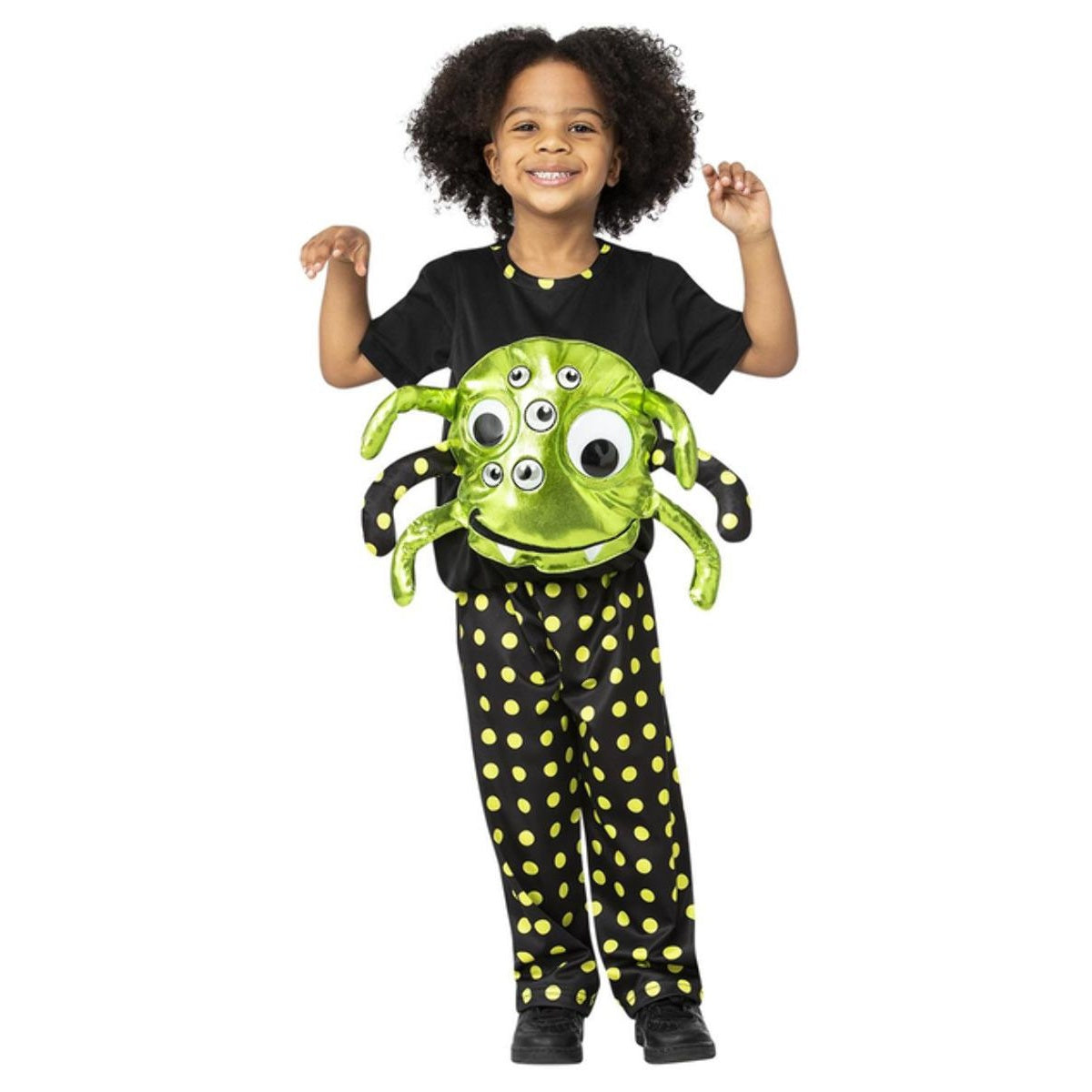 Black-Green - Front - Smiffys Childrens-Kids Neon Spider Costume Set