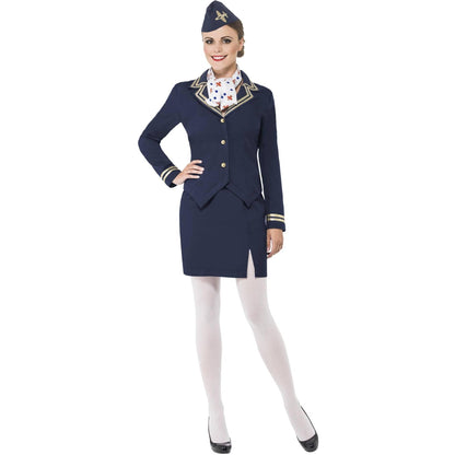 Blue - Back - Smiffys Womens-Ladies Airways Attendant Costume Set