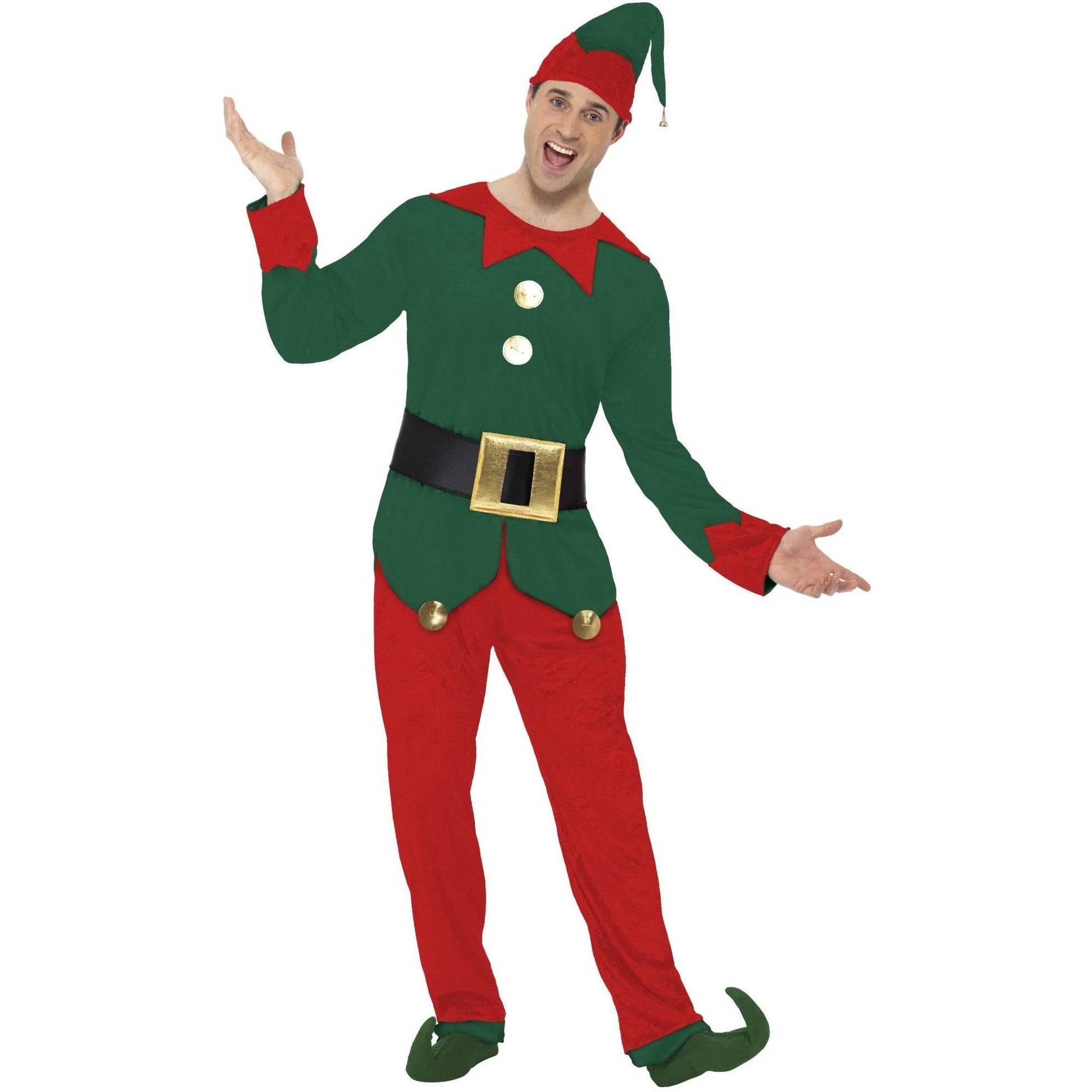 Red-Green - Back - Smiffys Mens Elf Christmas Costume Set