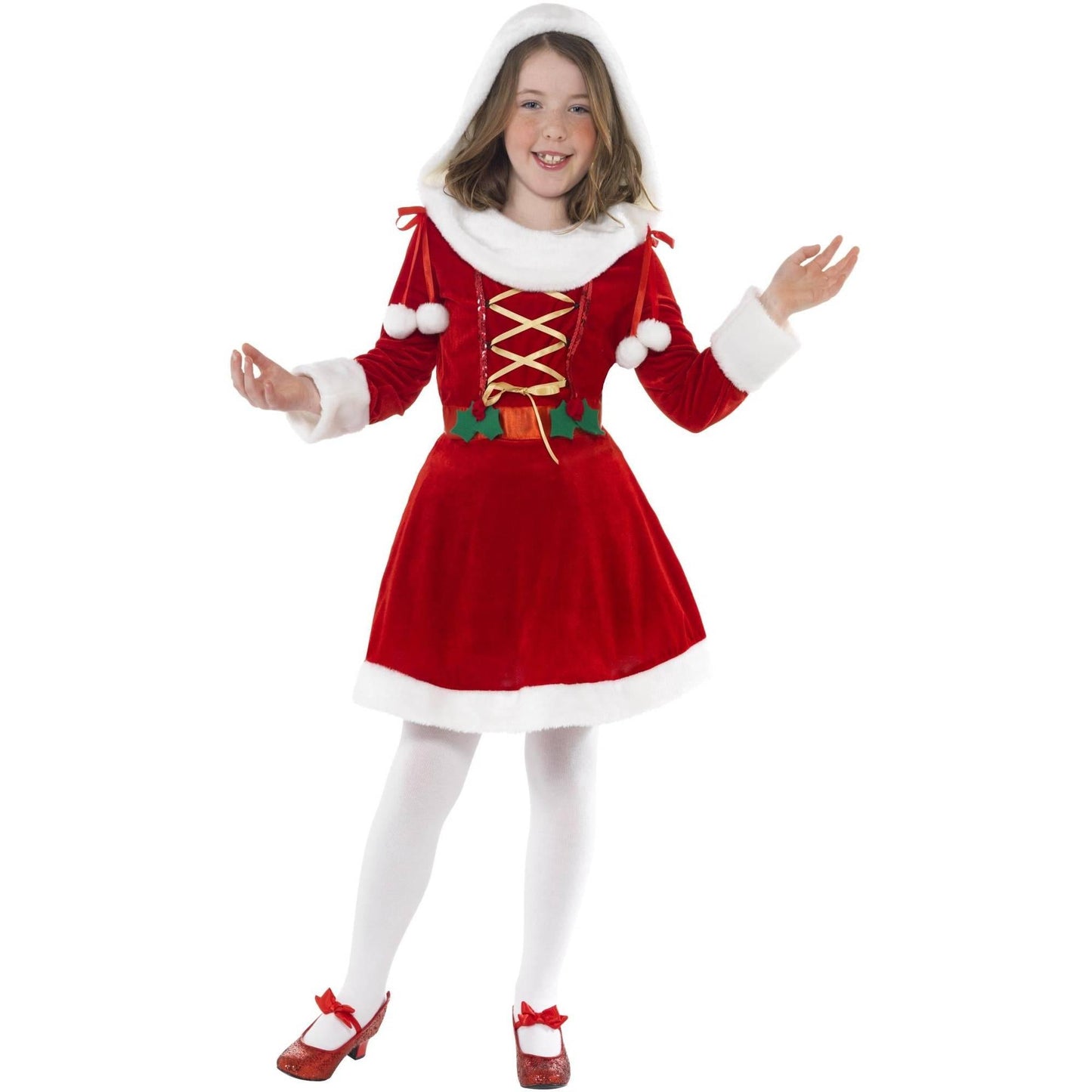 Red-White - Back - Smiffys Girls Little Miss Santa Costume Dress