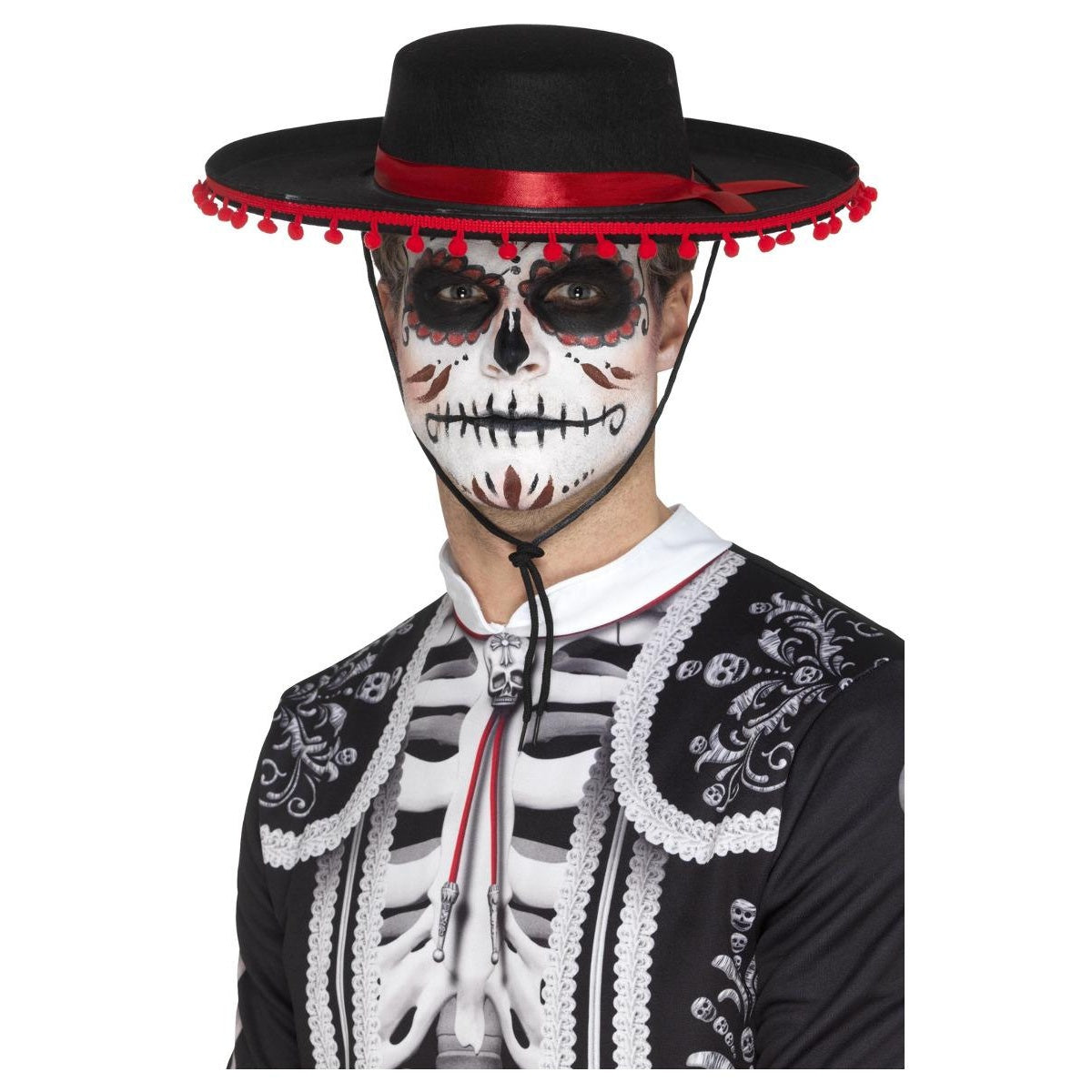 Black-Red - Front - Smiffys Mens Senor Day Of The Dead Costume Hat