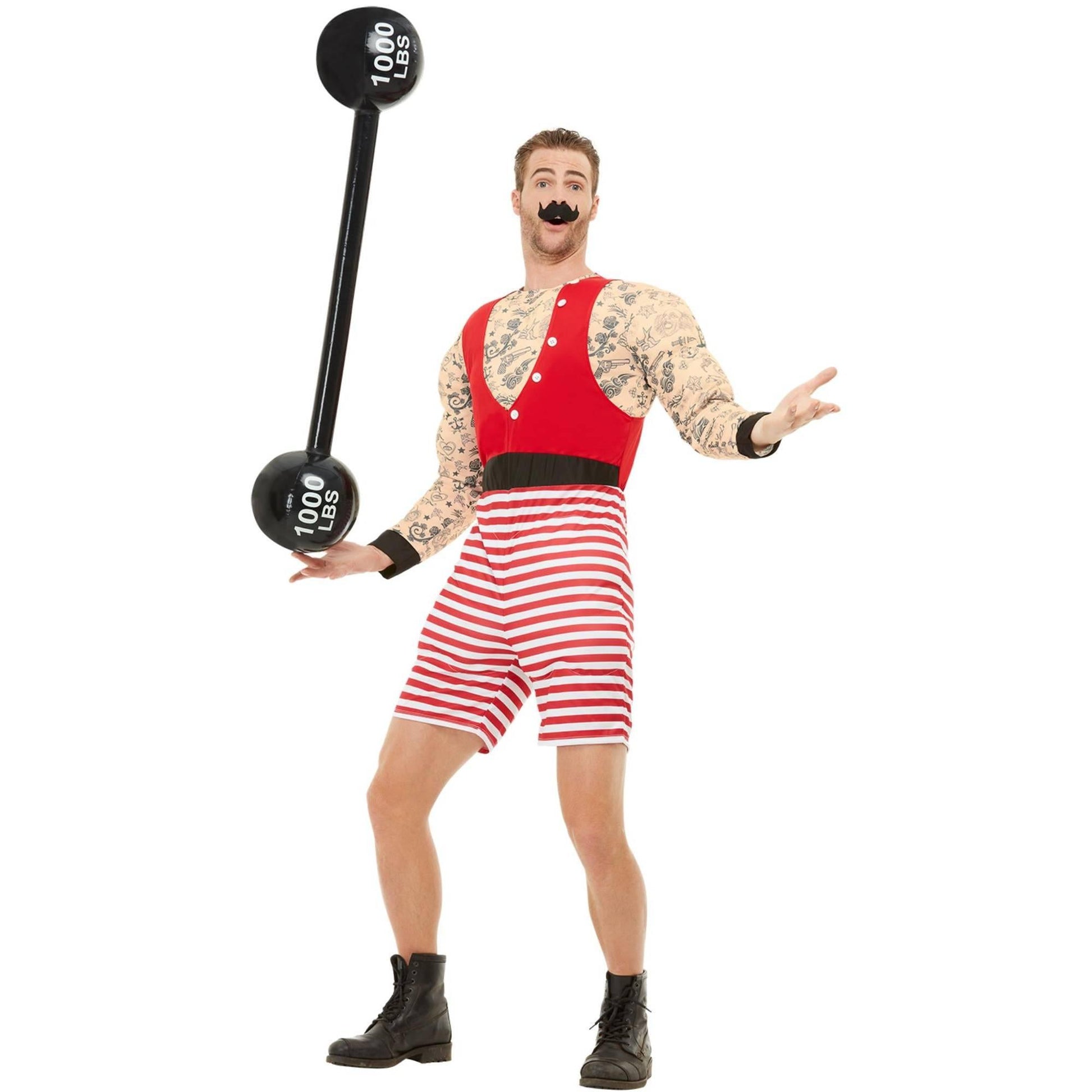 White-Red-Black - Side - Smiffys Mens Deluxe Strongman Costume Set