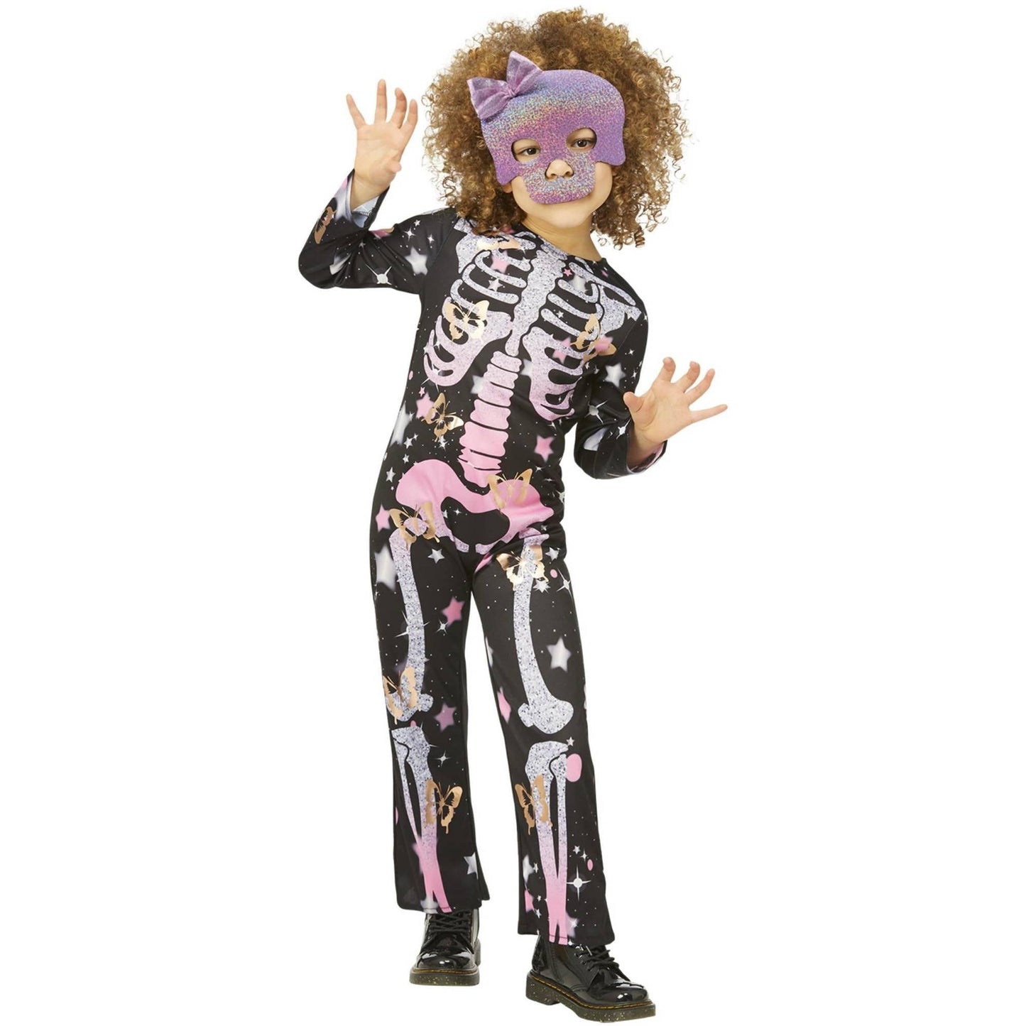 Black-Rose Gold-Pink - Lifestyle - Smiffys Girls Skeleton Sparkly Costume