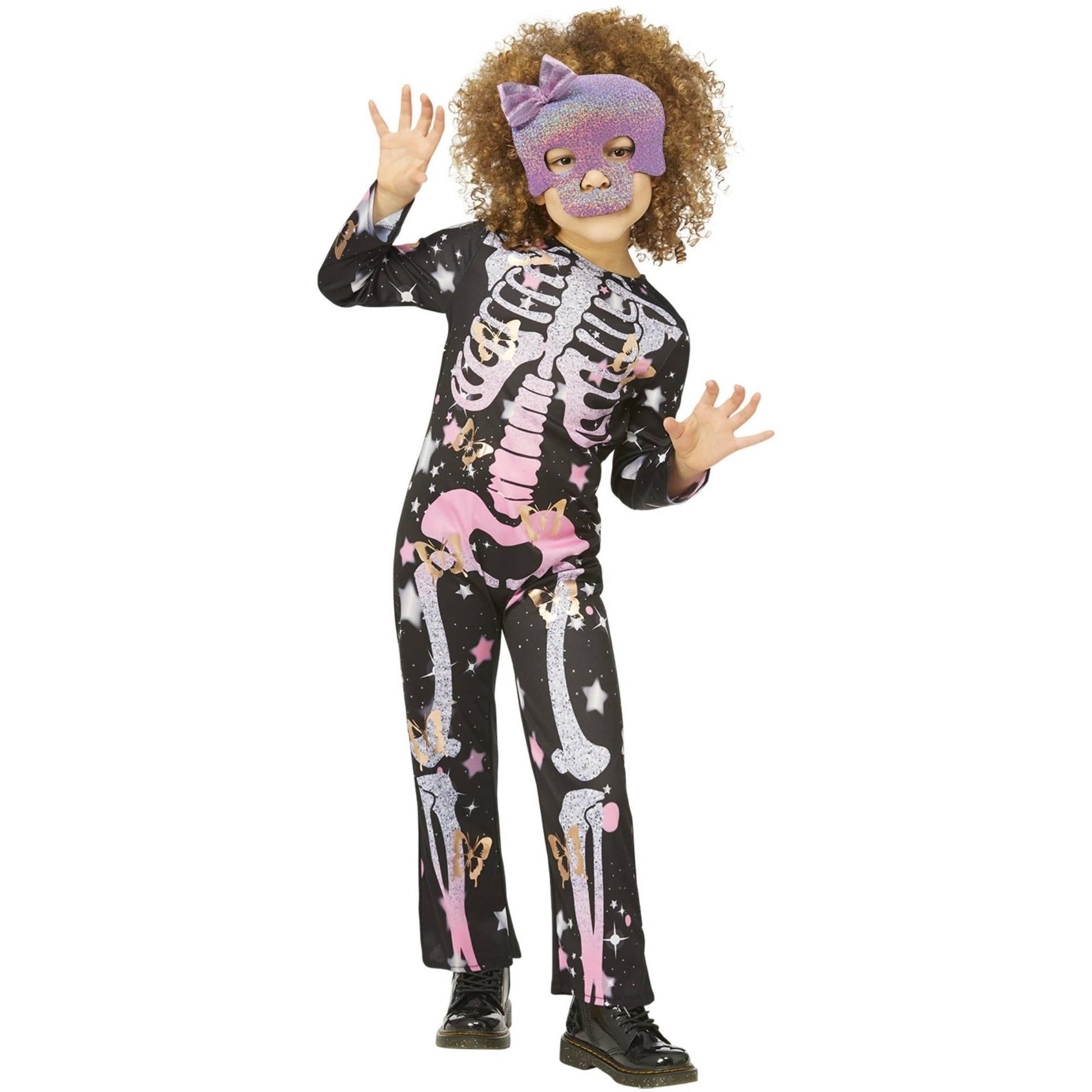 Black-Rose Gold-Pink - Lifestyle - Smiffys Girls Skeleton Sparkly Costume