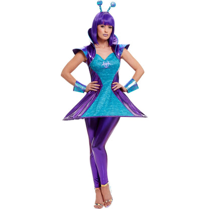 Blue-Purple - Back - Smiffys Womens-Ladies Alien Costume Set