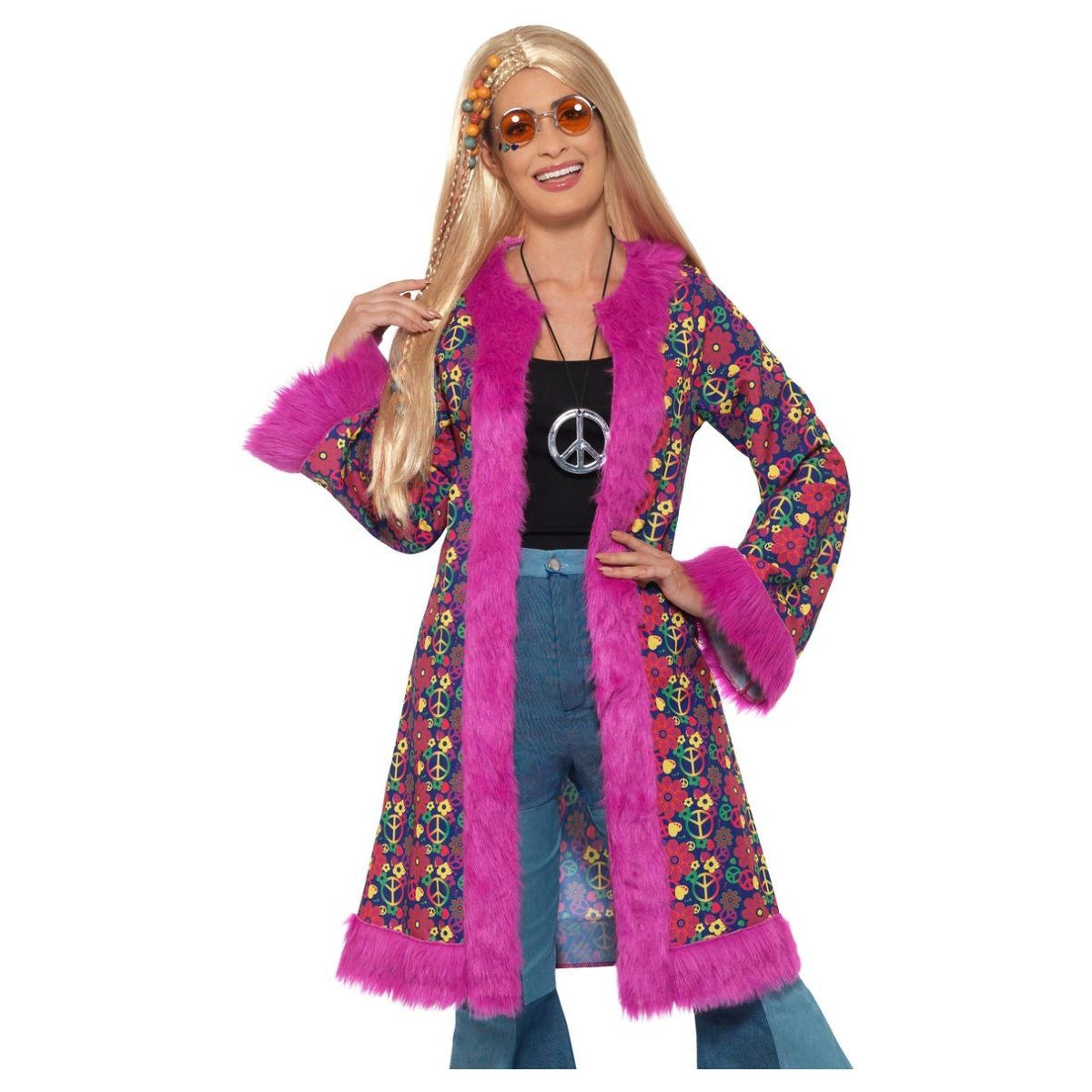 Pink-Multicoloured - Front - Smiffys Womens-Ladies 60s Hippie Coat