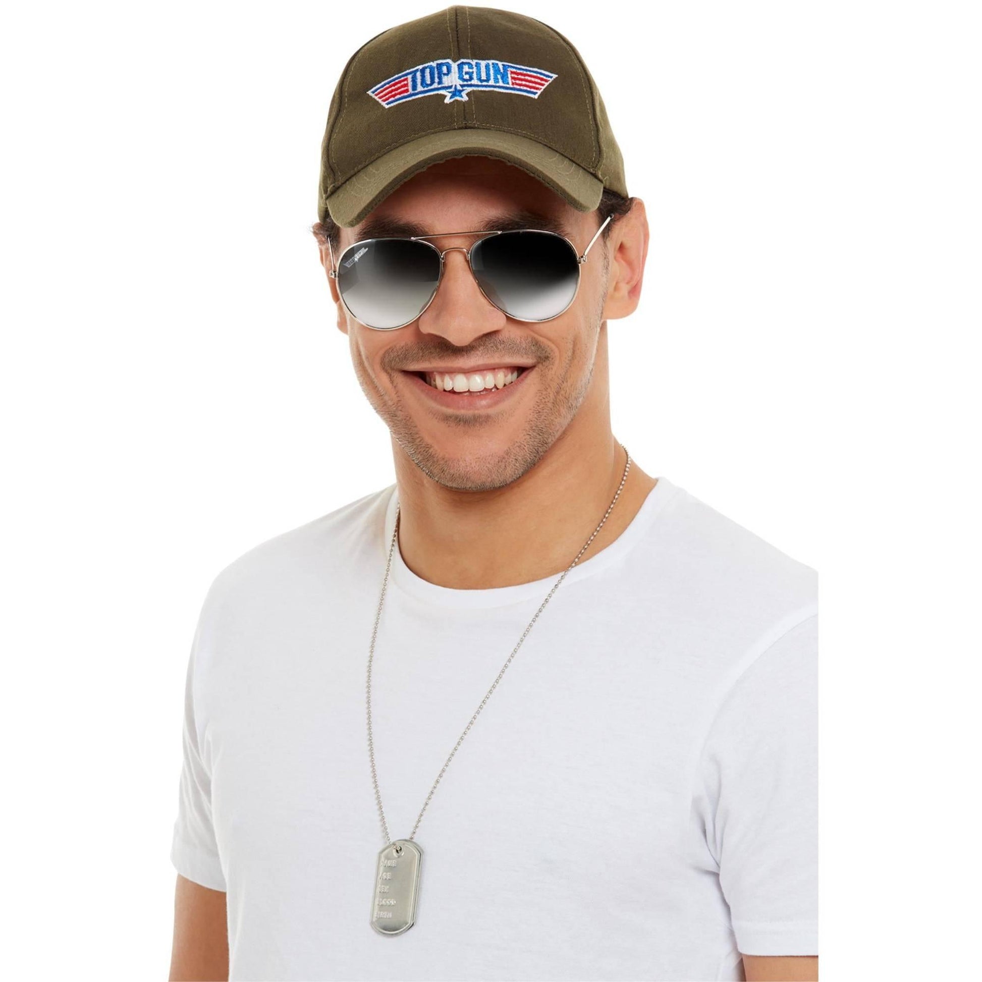 Khaki Green-Silver - Back - Top Gun Unisex Adult Costume Accessory Set