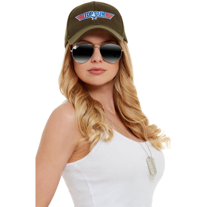 Khaki Green-Silver - Side - Top Gun Unisex Adult Costume Accessory Set