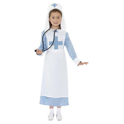Blue-White - Front - Smiffys Girls World War I Nurse Costume Set
