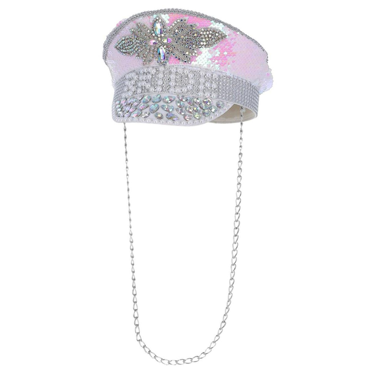White - Front - Fever Womens-Ladies Deluxe Bride Pearl Sequin Captains Hat