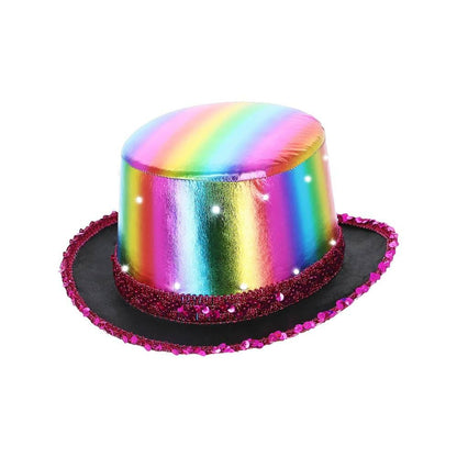 Multicoloured - Back - Smiffys Unisex Adult Metallic LED Light Up Top Hat