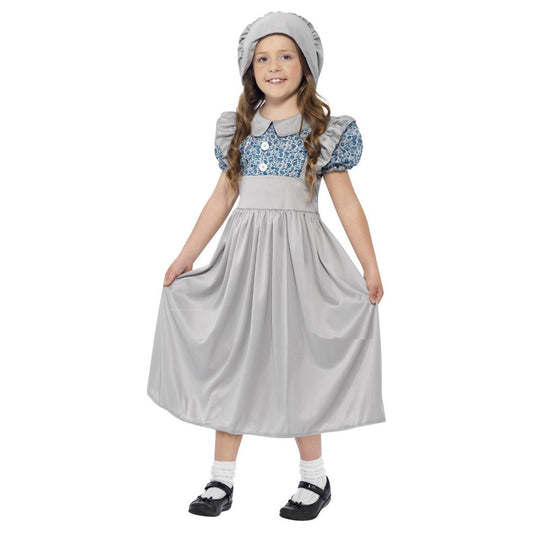 Grey - Front - Smiffys Girls Victorian Schoolgirl Costume