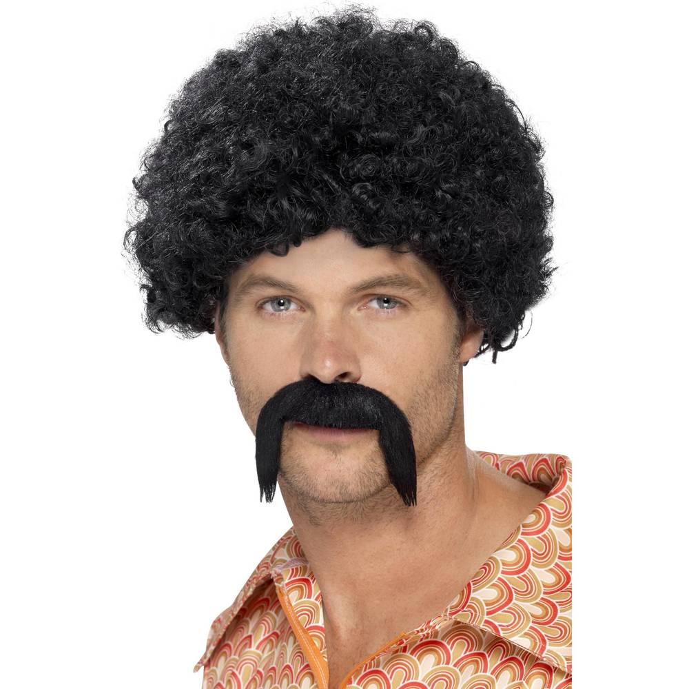 Black - Back - Smiffys Mens 70s Disco King Wig & Moustache Set