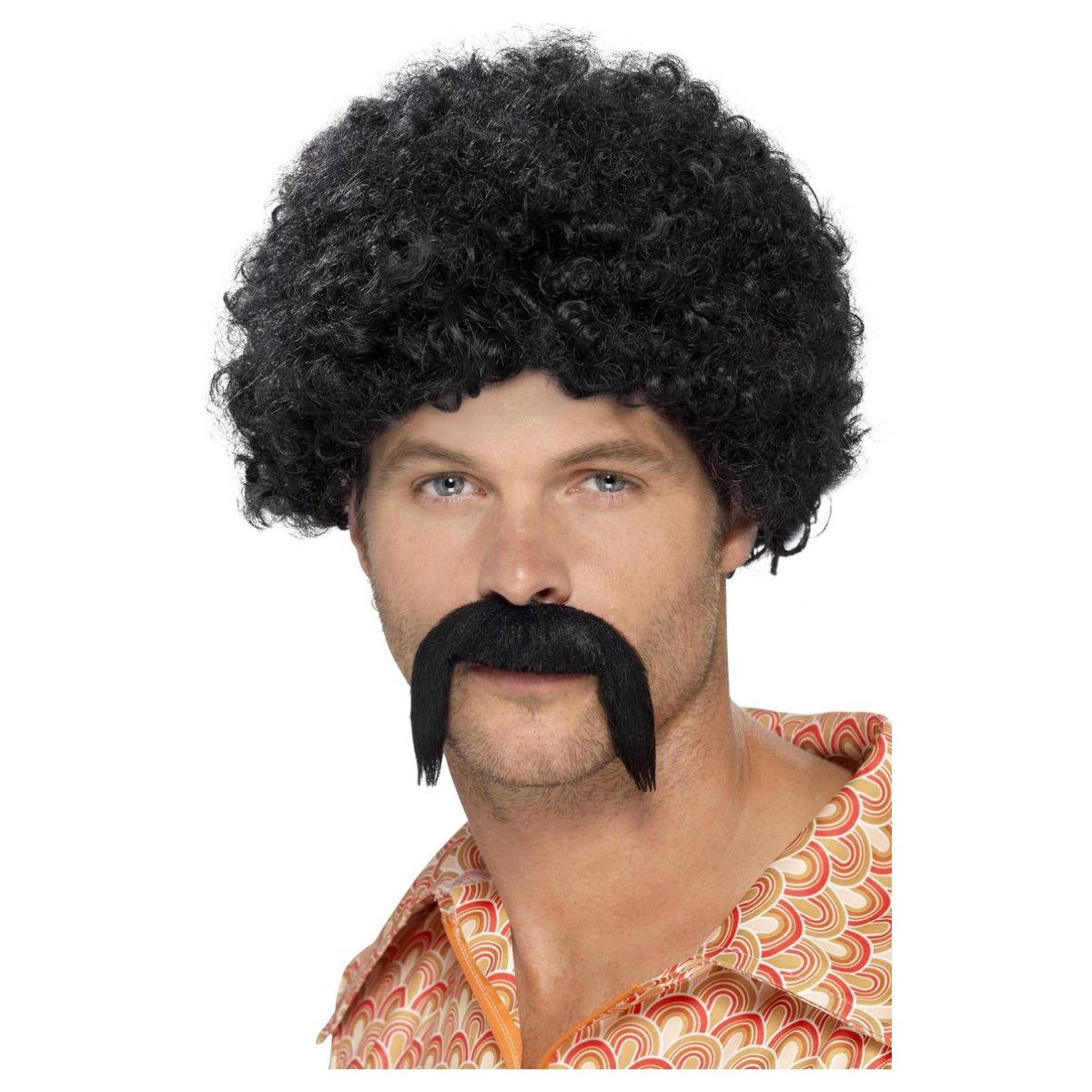 Black - Front - Smiffys Mens 70s Disco King Wig & Moustache Set