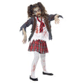 Grey-White-Red - Front - Smiffys Childrens-Kids Zombie School Girl Costume Set