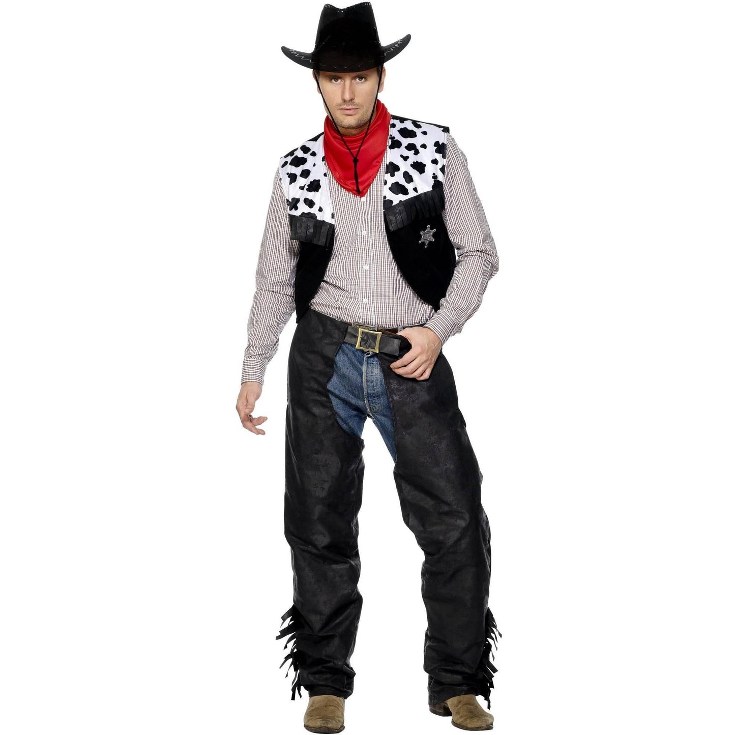 Black-White-Red - Back - Smiffys Unisex Adult Cowboy Costume Set