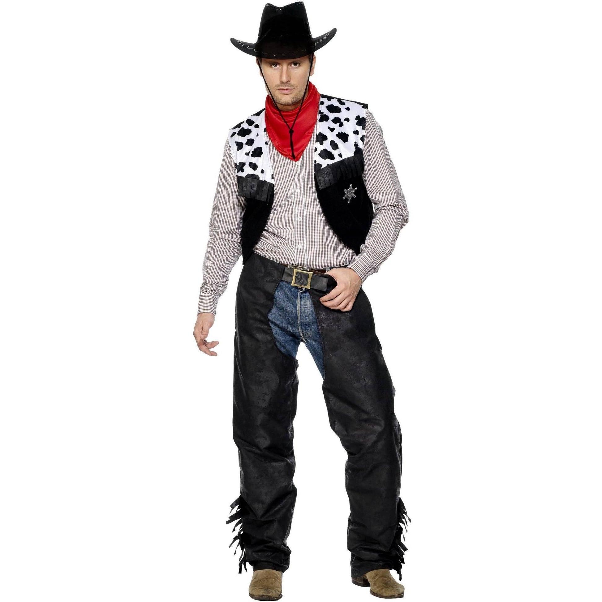 Black-White-Red - Back - Smiffys Unisex Adult Cowboy Costume Set