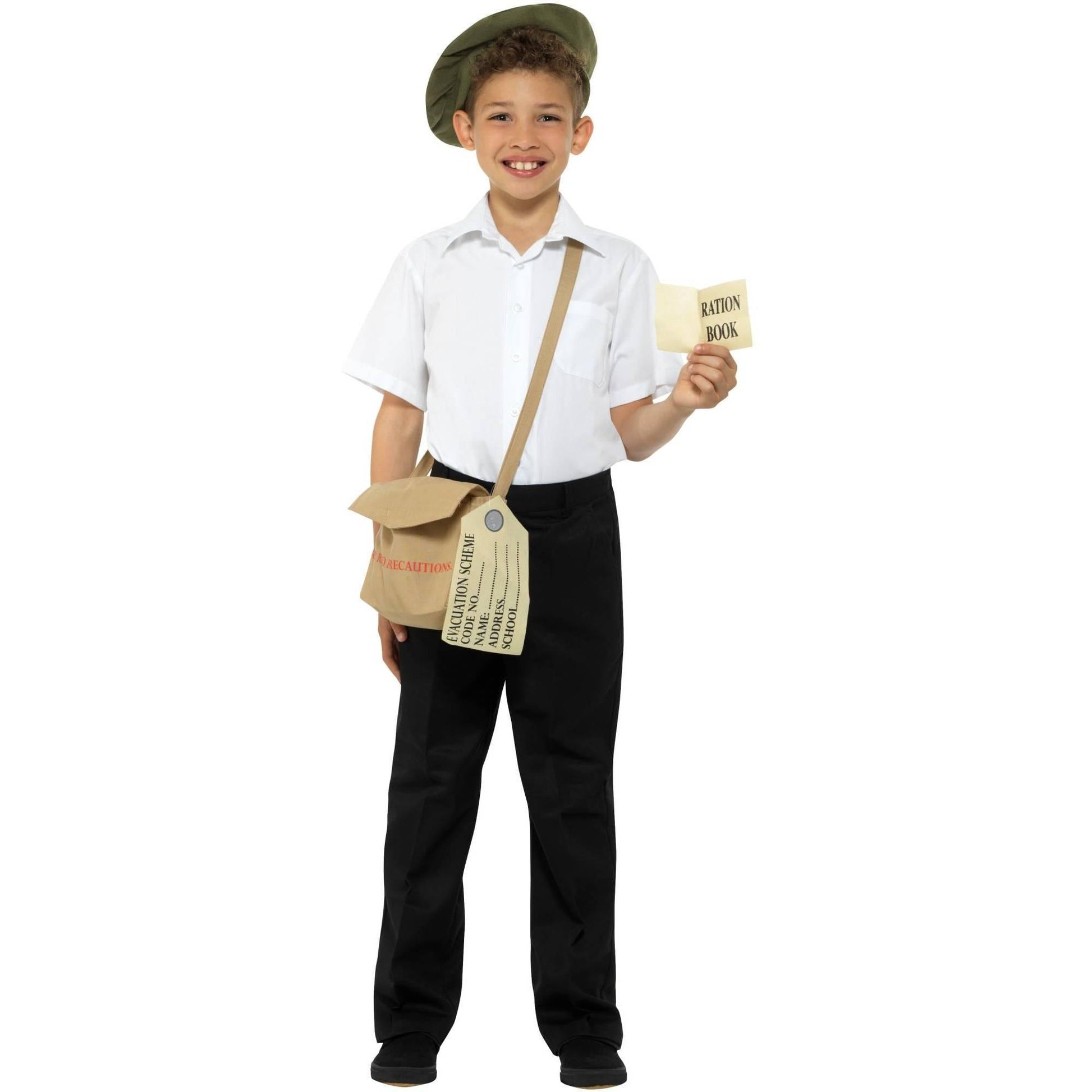 Brown - Back - Smiffys Childrens-Kids Evacuee Costume Accessory Set