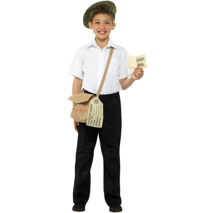 Brown - Back - Smiffys Childrens-Kids Evacuee Costume Accessory Set