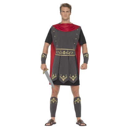 Black-Red-Grey - Front - Smiffys Mens Roman Gladiator Costume Set