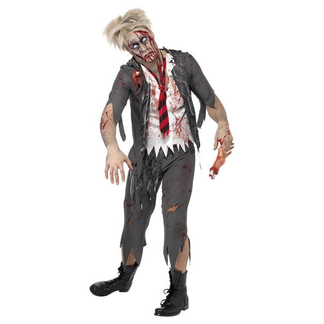 Black-White - Front - Smiffys Mens High School Horror Zombie School Boy Costume
