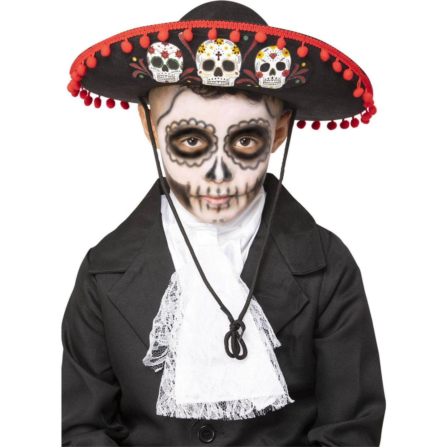 Black-Red-White - Back - Smiffys Childrens-Kids Sombrero Day Of The Dead Costume Hat