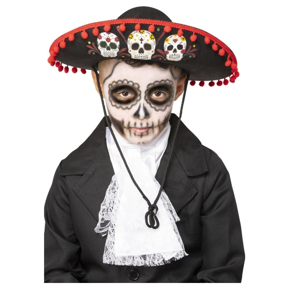 Black-Red-White - Front - Smiffys Childrens-Kids Sombrero Day Of The Dead Costume Hat