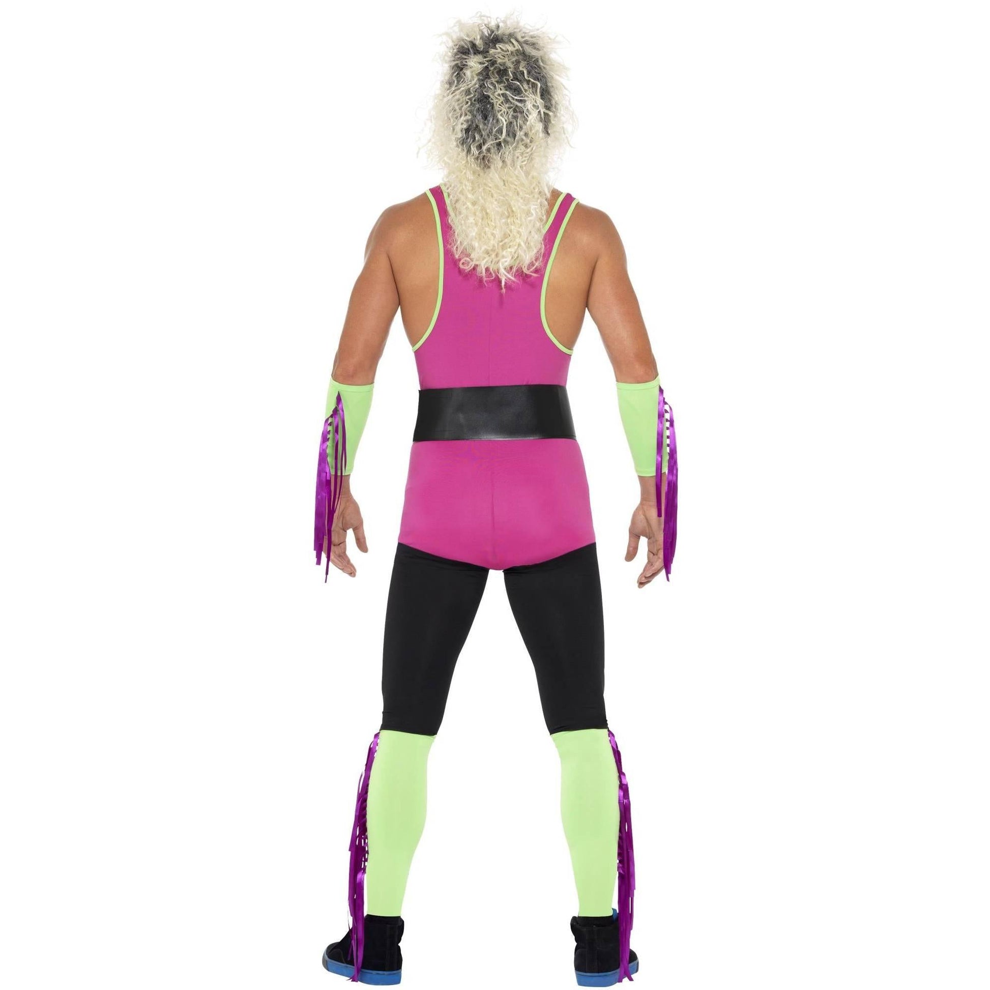 Pink-Green-Black - Side - Smiffys Mens Retro Wrestler Costume Set
