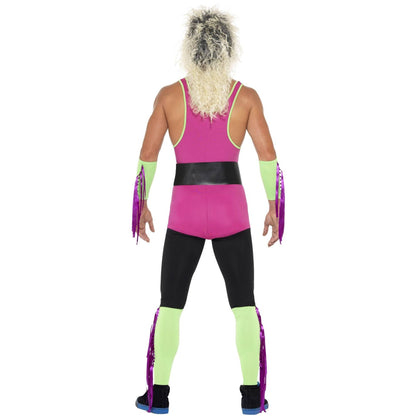 Pink-Green-Black - Side - Smiffys Mens Retro Wrestler Costume Set
