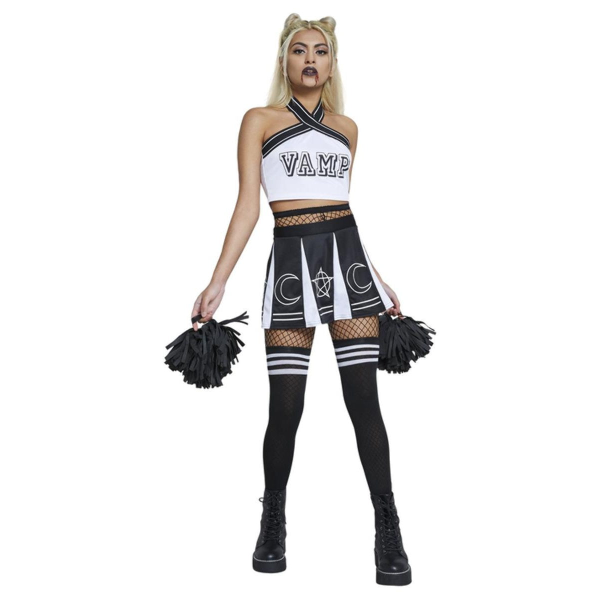 Black-White - Front - Fever Womens-Ladies Vampire Cheerleader Costume Set