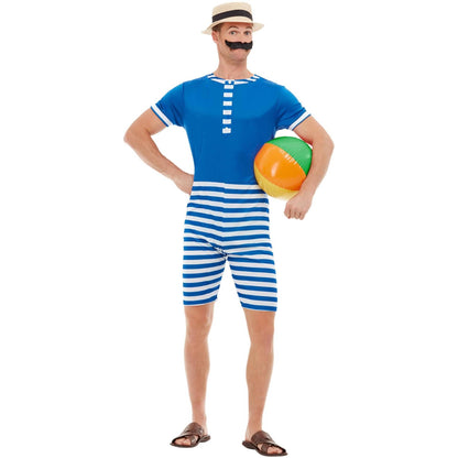 White-Blue - Back - Smiffys Mens 20s Bathing Suit Costume Set