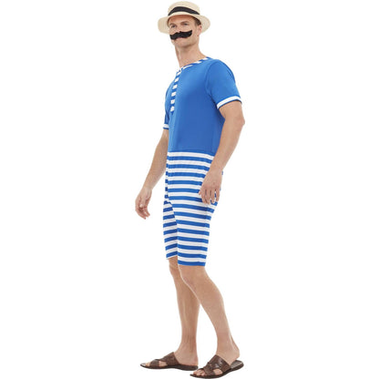 White-Blue - Lifestyle - Smiffys Mens 20s Bathing Suit Costume Set