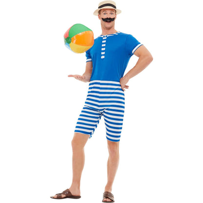 White-Blue - Pack Shot - Smiffys Mens 20s Bathing Suit Costume Set