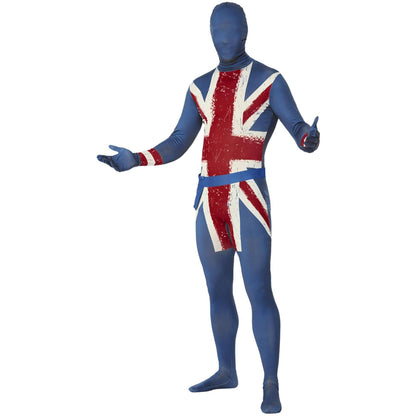 Blue-Red-White - Back - Smiffys Mens Union Jack Skin Suit Costume Set