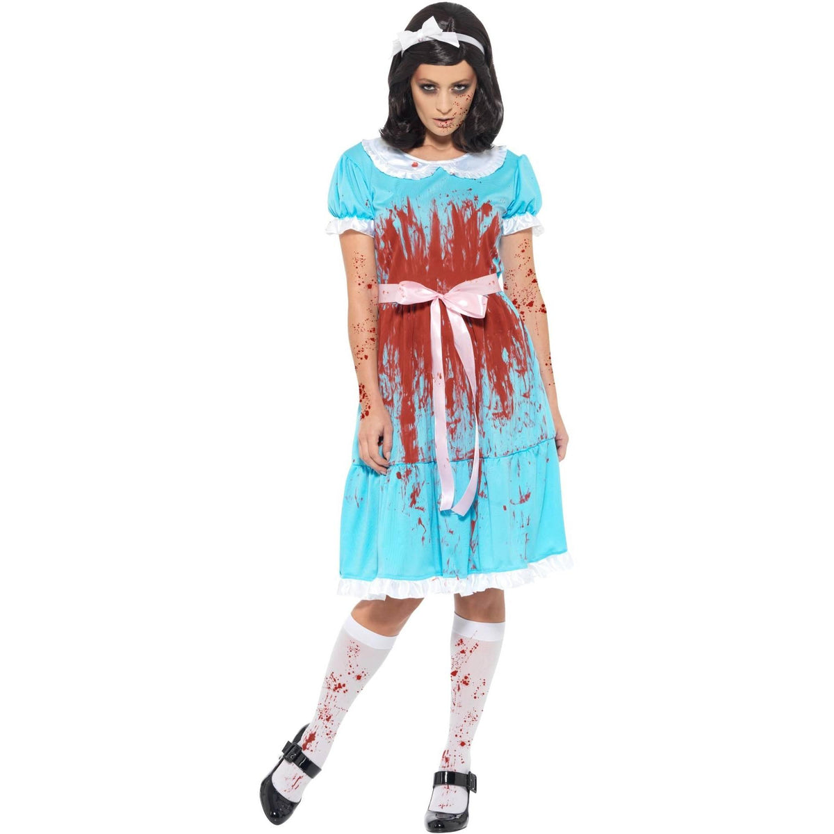Blue-Red-White - Back - Smiffys Womens-Ladies Murderous Twin Bloody Costume Set