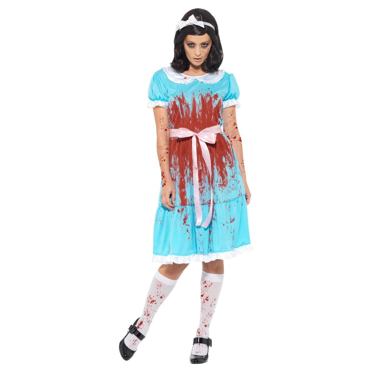 Blue-Red-White - Front - Smiffys Womens-Ladies Murderous Twin Bloody Costume Set
