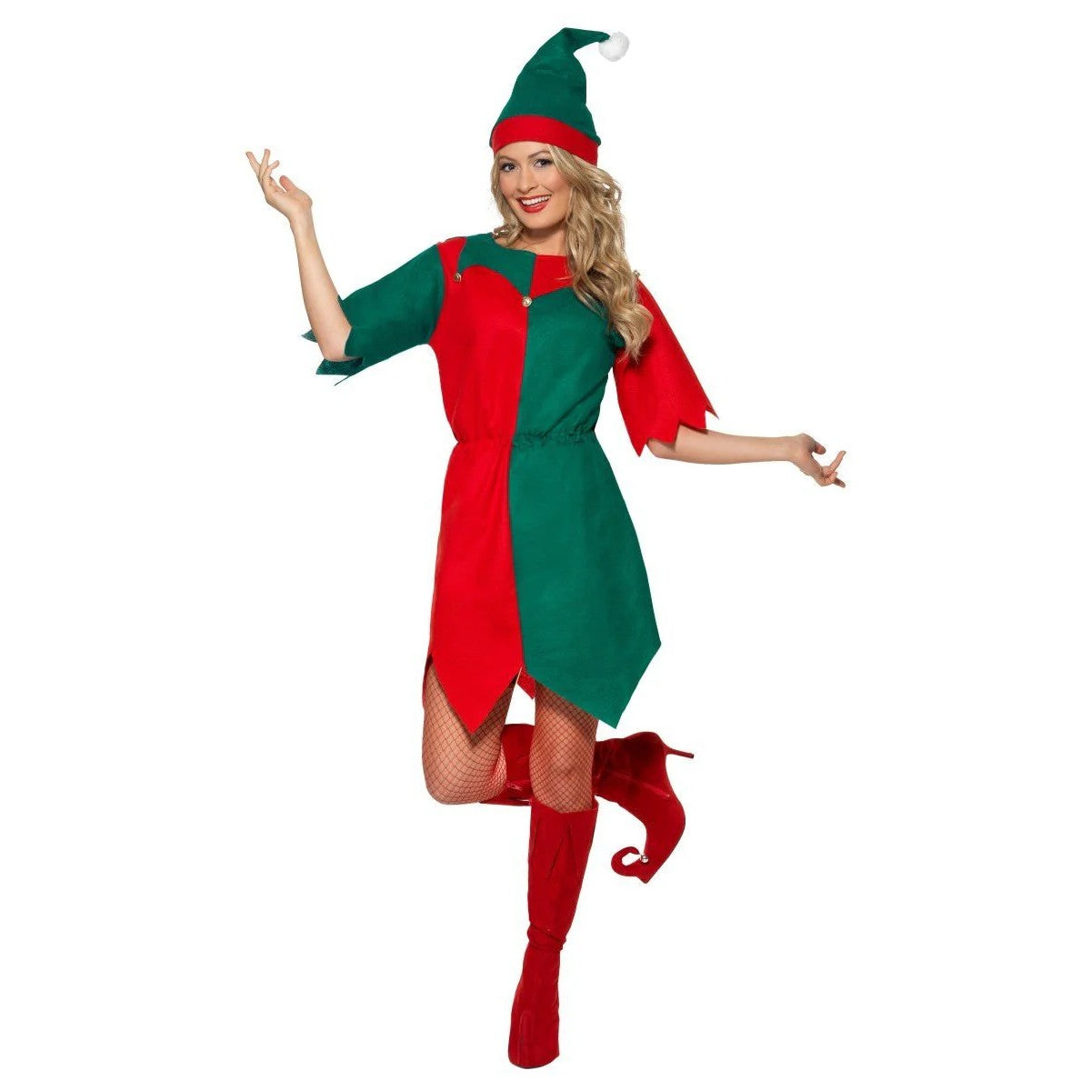 Red-Green - Side - Smiffys Unisex Adult Elf Christmas Costume
