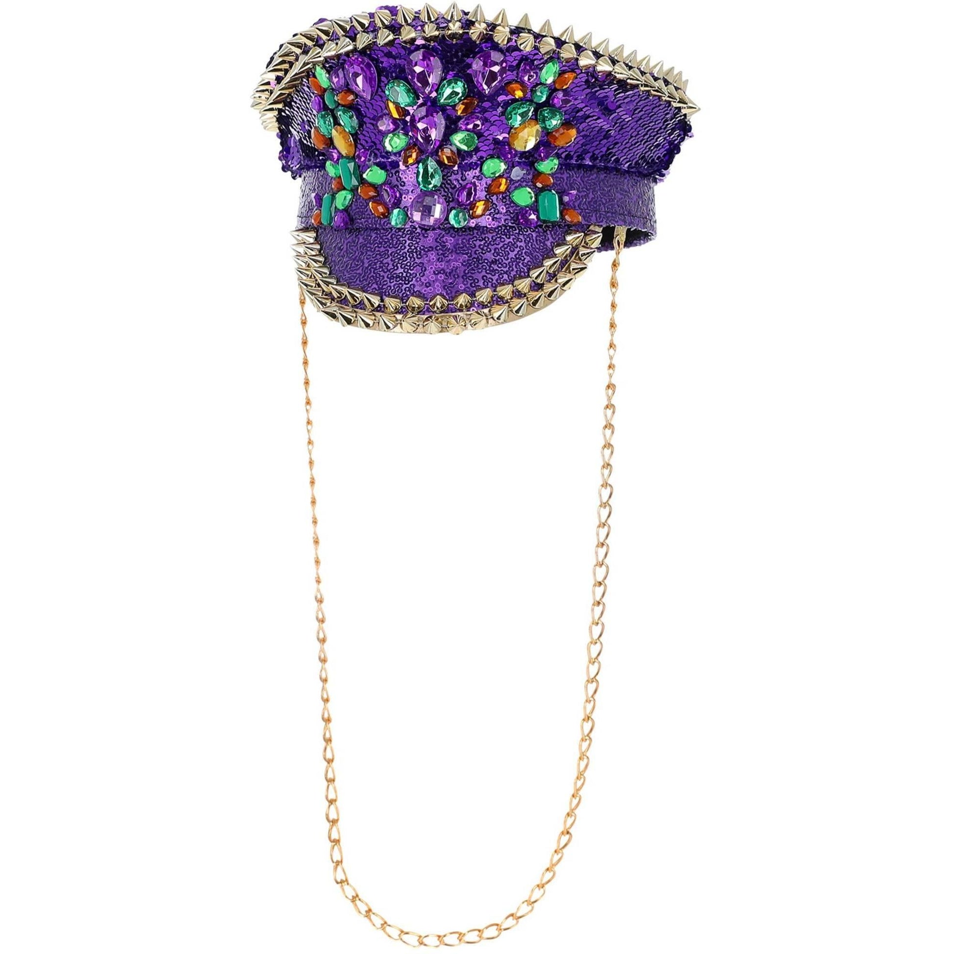 Purple - Back - Fever Unisex Adult Deluxe Sequin Studded Captains Hat
