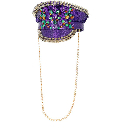 Purple - Back - Fever Unisex Adult Deluxe Sequin Studded Captains Hat