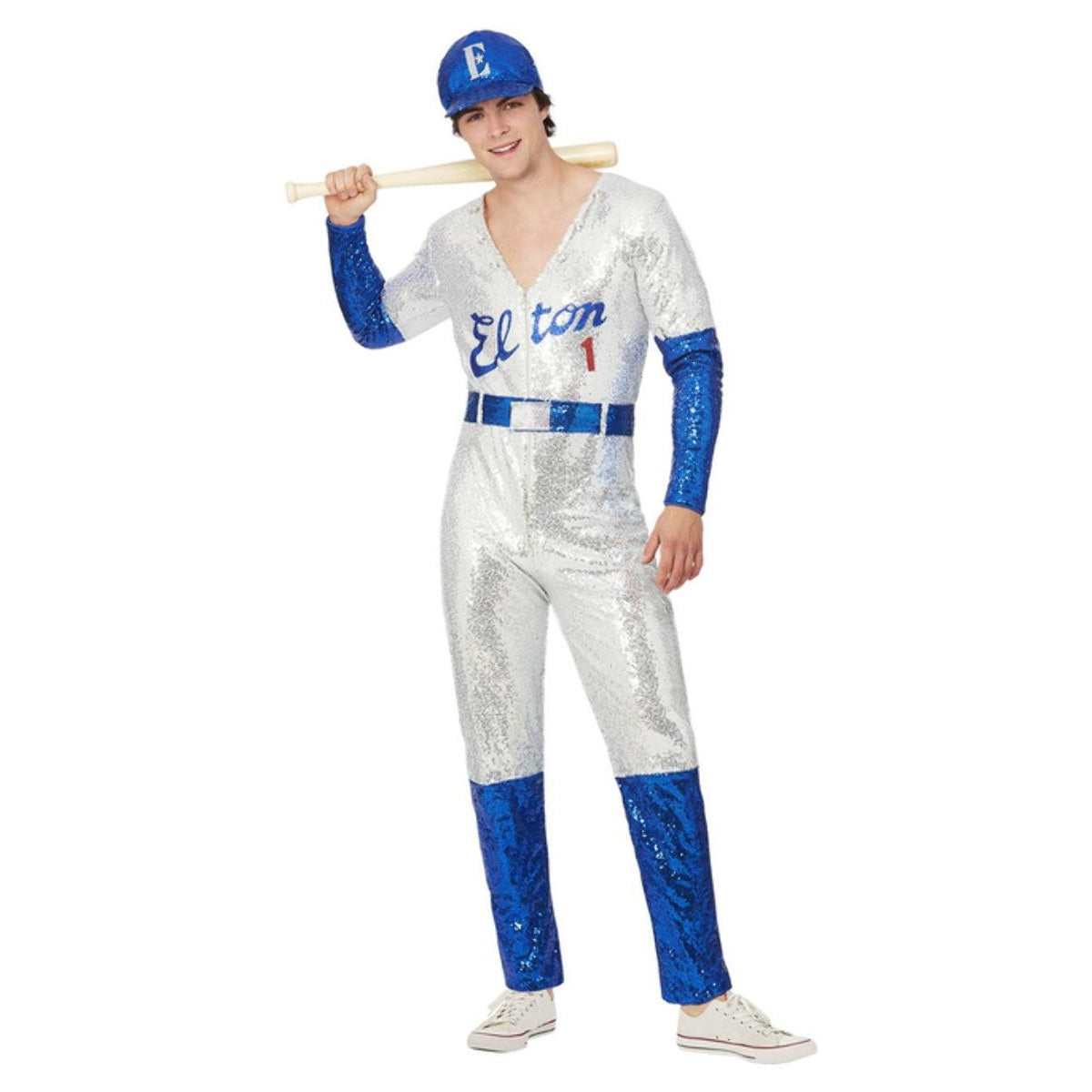Blue-Silver - Front - Elton John Mens Deluxe Sequin Costume Set