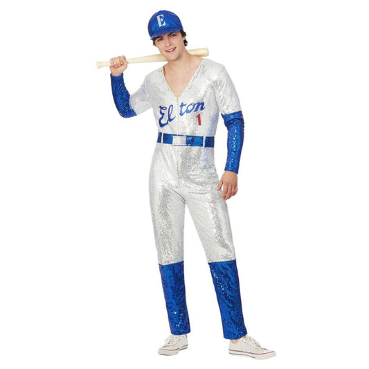 Blue-Silver - Front - Elton John Mens Deluxe Sequin Costume Set