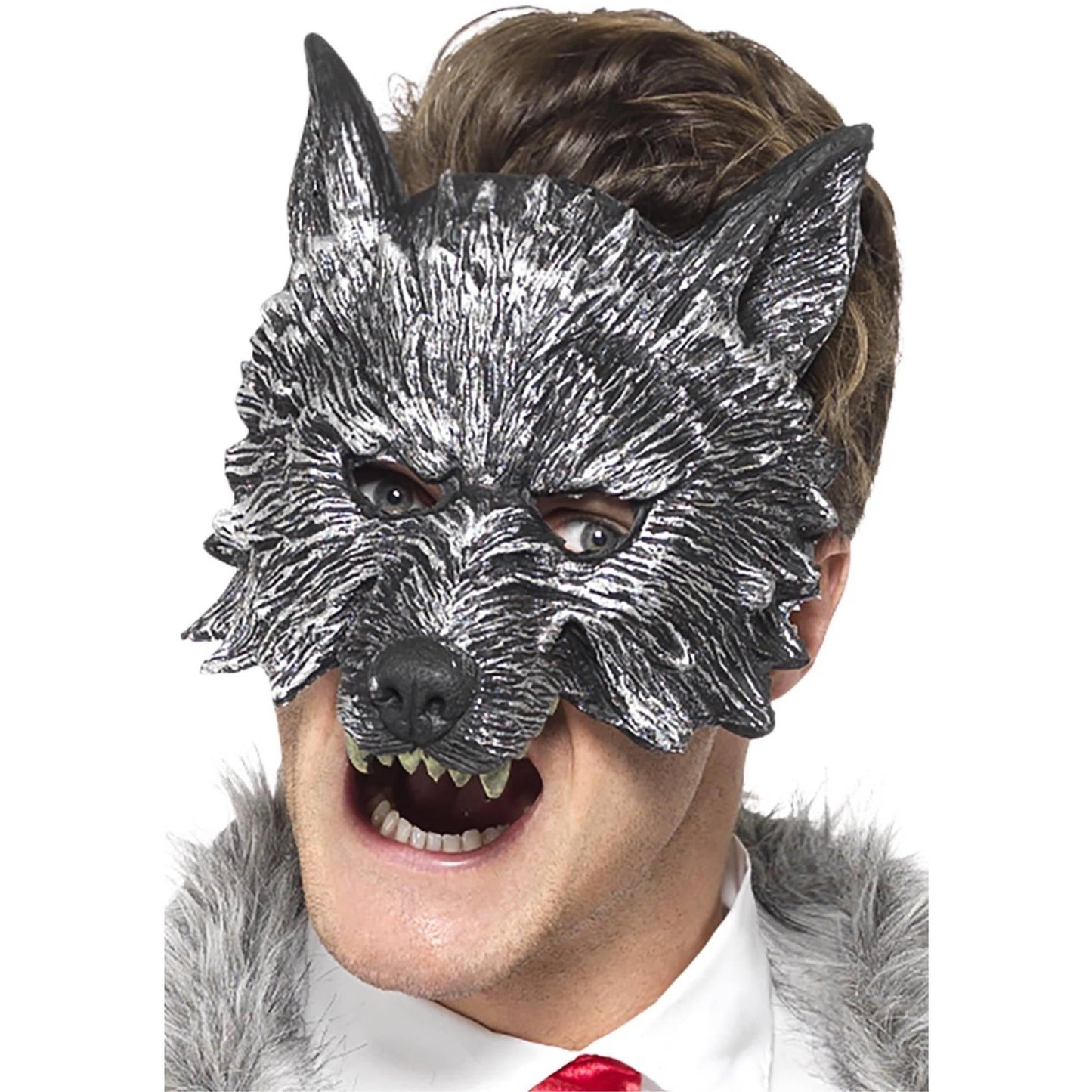 Grey - Back - Smiffys Unisex Adult Deluxe Big Bad Wolf Mask