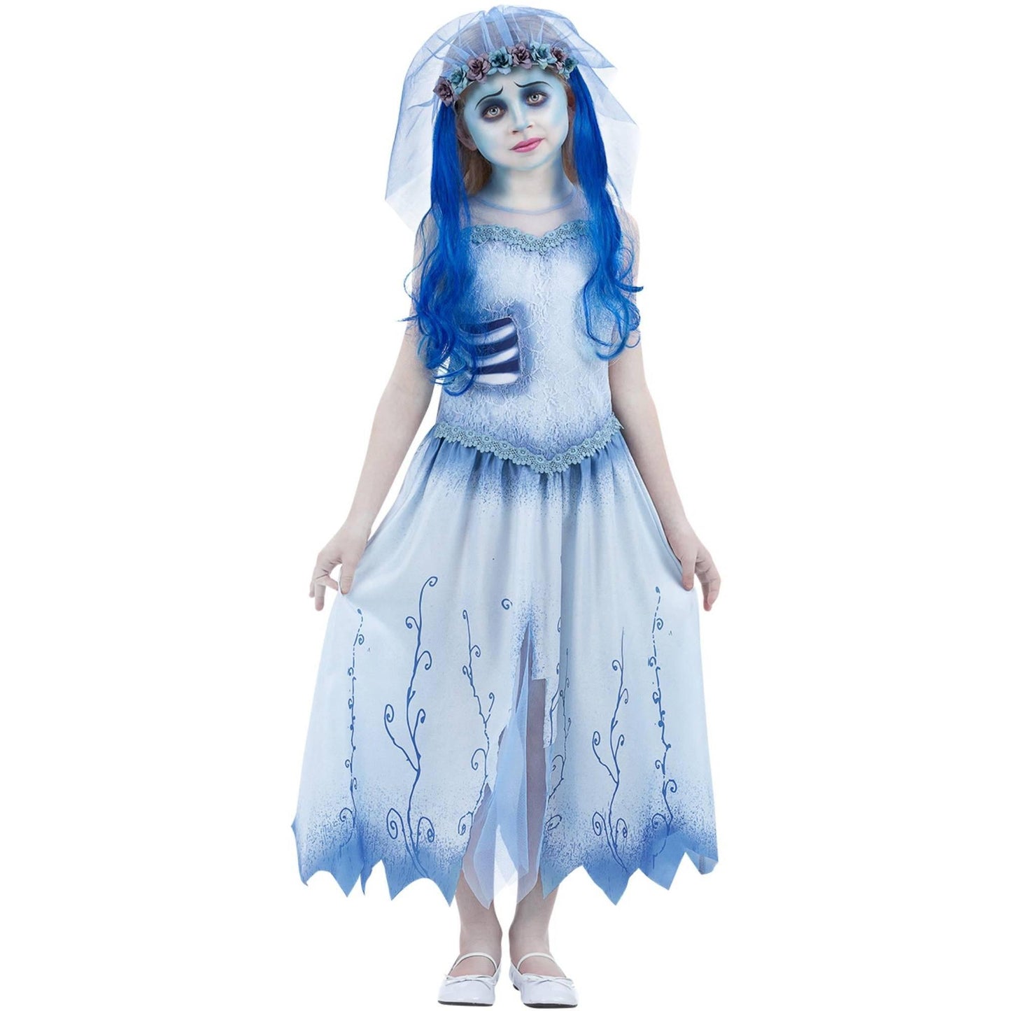 Blue-White - Back - Corpse Bride Girls Emily Costume Set