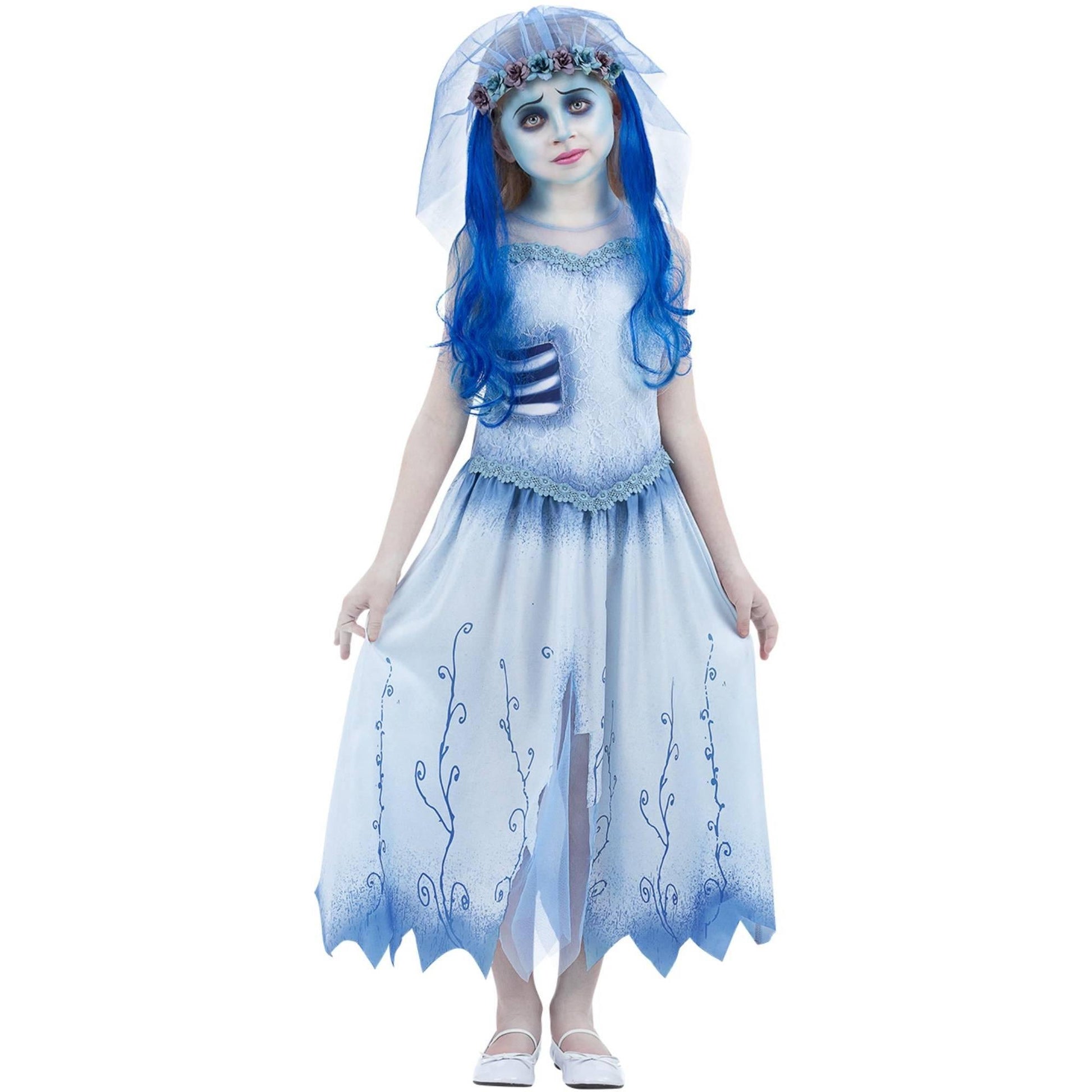 Blue-White - Back - Corpse Bride Girls Emily Costume Set